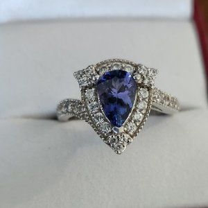 Ornate Tanzanite & White Zircon Ring set in Sterling Silver